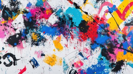 Obraz premium Dynamic Street Art Graffiti Background, Urban Setting, Digital Art, Vibrant Colors, Abstract Viewpoint, Expression of Creativity