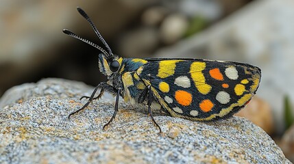 Fototapeta premium Colorful Moth Resting On A Rock Surface