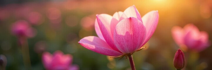 Fototapeta premium delicate pink petals unfolding in morning light, blooms, blossom, floral