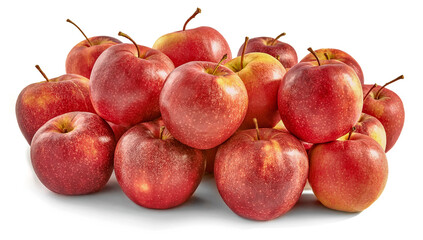 Duży stos soczystych czerwonych jabłek na białym tle
