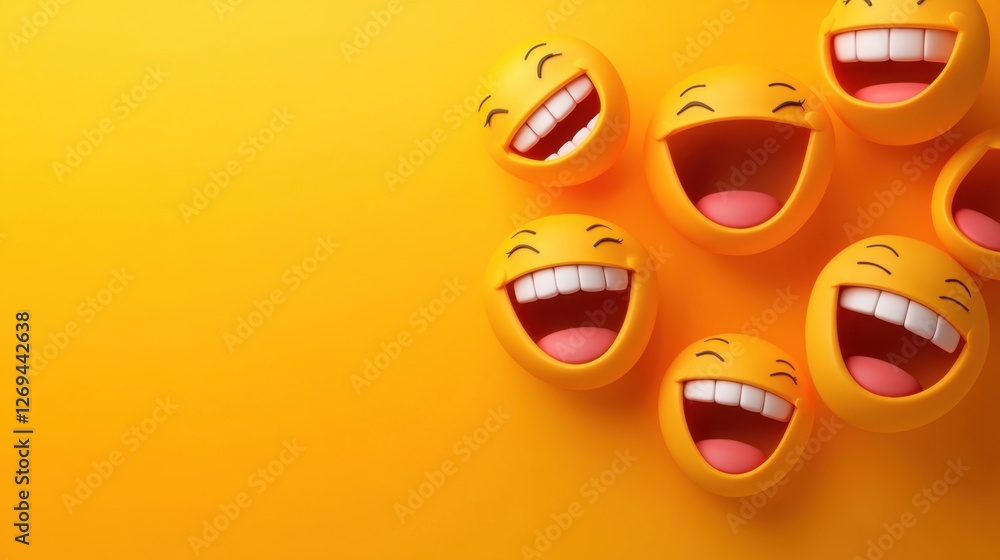Poster a vibrant, eye-level shot features a cluster of yellow, spherical characters with wide grins and ros