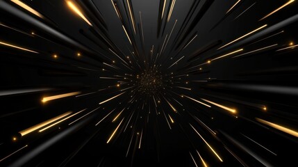An abstract digital illustration depicts a burst of golden light streaks emanating from a central point against a dark background, resembling a star or sun flare effect