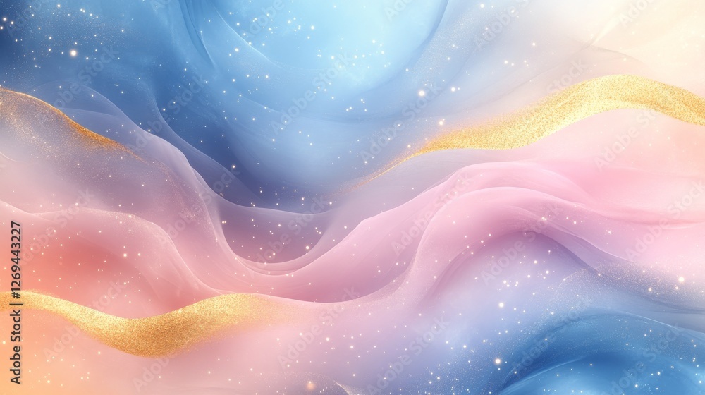 Poster textured waves in soft pastel hues create a serene and calming atmosphere with gentle light reflecti