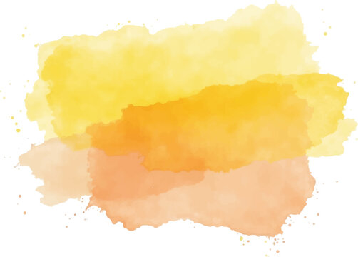 An abstract watercolor stain with a layered effect, blending shades of yellow and orange. 