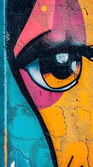 Eye-Catching Colorful Wall Painting Featuring an Abstract Face, Creating a Striking Visual Impact