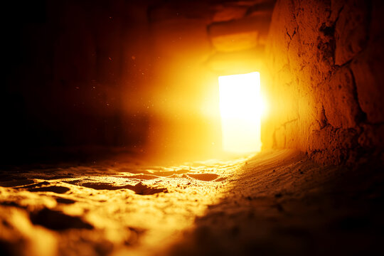 Meditation at sunrise embracing tranquility in an ancient passageway warm light illuminating the path to inner peace