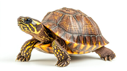 Naklejka premium Close-up of an Oriental box turtle walking on its hind legs, isolated on a white background