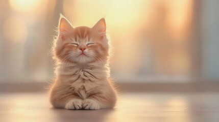 Obraz premium Peaceful kitten basking in sunset glow