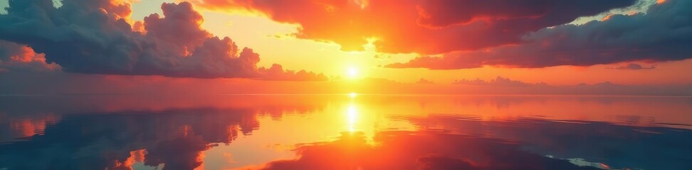 Fototapeta premium The surreal sunset sky appears to melt into a warm golden light reflected off an abstract mirror, abstract, atmospheric