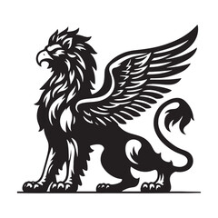 Griffin silhouette, an ancient protector of hidden knowledge - Griffin illustration - Minimalist Griffin vector - Mythical creature silhouette
