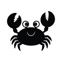 Cute Cartoon Crab - Black Silhouette Vector