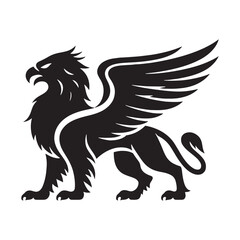 Griffin silhouette soaring across the stars in mythic grandeur - Griffin illustration - Minimalist Griffin vector - Mythical creature silhouette
