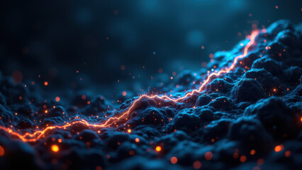 Obraz premium An abstract digital art piece featuring dynamic orange lines on a dark background, representing financial growth and progress.