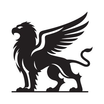 recommend clip art: Griffin silhouette guarding an enchanted treasure hoard - Griffin illustration - Minimalist Griffin vector - Mythical creature silhouette
                    
