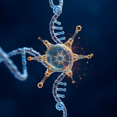 Futurystyczna wizja - nanorobot naprawiający uszkodzony fragment DNA