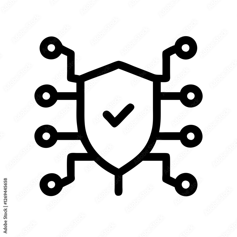 Poster cybersecurity shield vector icon - symbol for malware protection, secure server defense