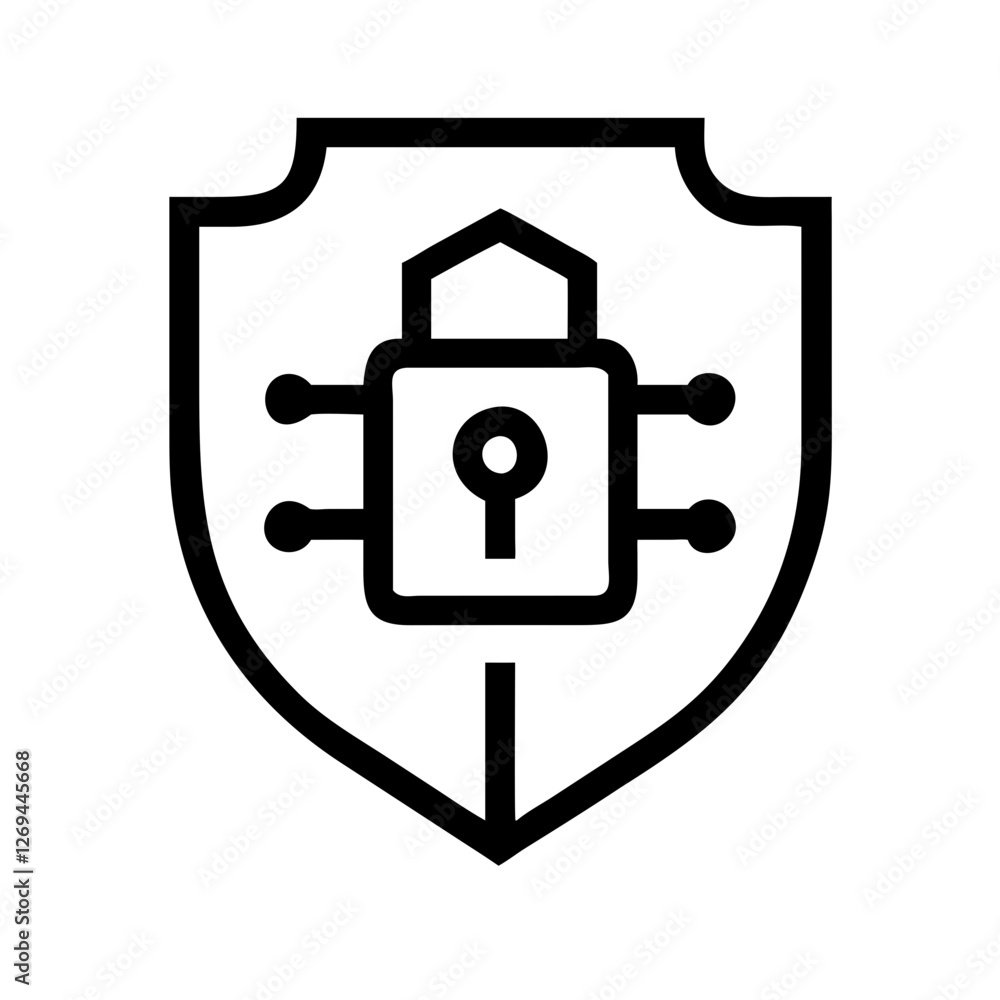 Poster cybersecurity shield vector icon - symbol for malware protection, secure server defense
