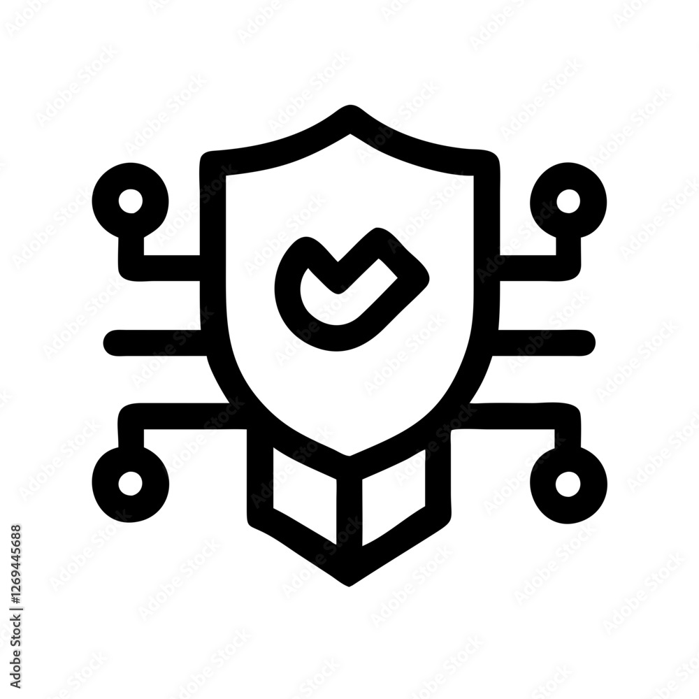 Poster cybersecurity shield vector icon - symbol for malware protection, secure server defense