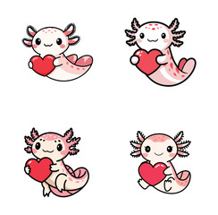 Kawaii Axolotl Holding Heart - Cute Vector Illustration