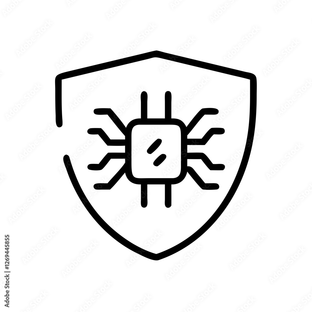 Poster cybersecurity shield badge vector icon - symbol for secure coding, firewall defense, antivirus apps