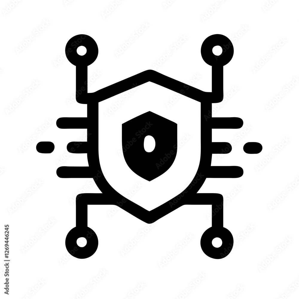 Poster flat cybersecurity shield vector icon - digital security symbol for antivirus dashboards, secure app