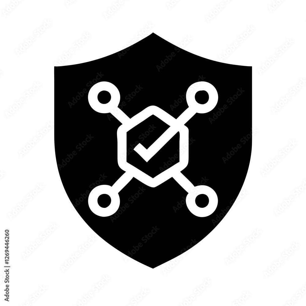 Poster modern cybersecurity shield icon vector - encryption symbol for firewall protection, data privacy
