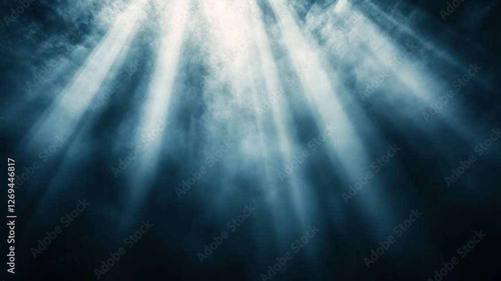 Poster striking rays of light break through a hauntingly dark background, evoking a sense of mystery and en