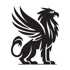 Griffin silhouette exuding mystery and divine energy - Griffin illustration - Minimalist Griffin vector - Mythical creature silhouette
