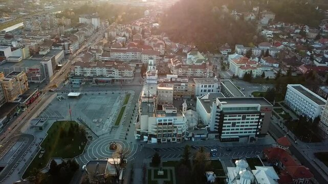 Stunning aerial view of Ramnicu Valcea, Romania, at sunset