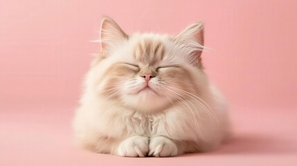 Adorable fluffy kitten on pink background