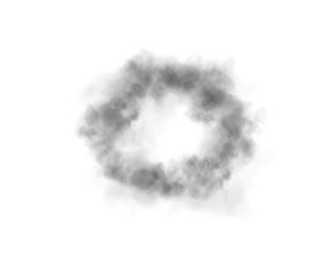 Black ring of smog cloud on isolated transparent special effect. Smoke cloud as ring, magic haze. Black smoke rings from cigarette, pipe or vape. Realistic circle of steam clouds of smoke. PNG.
