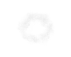 White ring of smog cloud on isolated transparent special effect. Smoke cloud as ring, magic haze. White smoke rings from cigarette, pipe or vape. Realistic circle of steam clouds of smoke. PNG.
