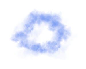 Blue ring of smog cloud on isolated transparent special effect. Smoke cloud as ring, magic haze. Blue smoke rings from cigarette, pipe or vape. Realistic circle of steam clouds of smoke. PNG.
