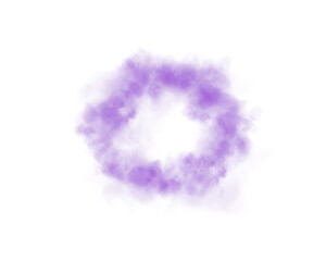 Purple ring of smog cloud on isolated transparent special effect. Smoke cloud as ring, magic haze. Purple smoke rings from cigarette, pipe or vape. Realistic circle of steam clouds of smoke. PNG.
