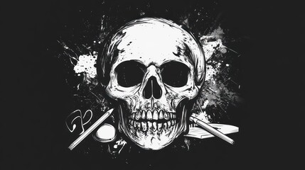 Skull drawing, pencils, grunge background, art concept