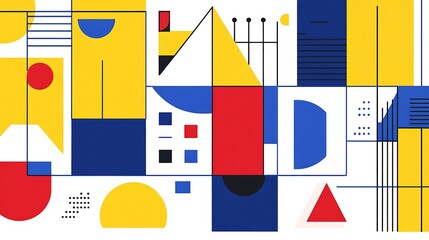 Abstract Geometric Composition in Yellow Blue and Red