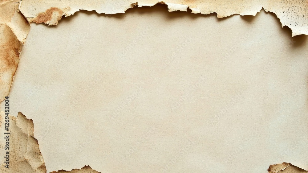 Poster old, torn paper with a textured border and a blank center, perfect for background or design use.