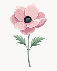 Delicate Pink Anemone – Elegant Botanical Watercolor Illustration