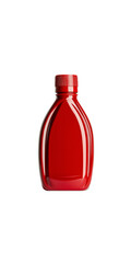 A sleek, red bottle with a rounded shape and a twist-off cap, Isolated on white background.