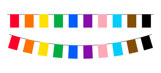 Pride month LGBT flags garlands with pennants. Vector buntings set. Footer and banner background