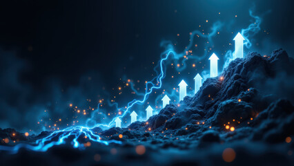 An upward trend chart with blue energy elements signifying financial growth.