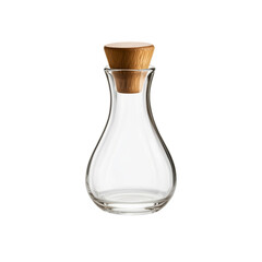 A sleek glass carafe with a wooden stopper, Isolated on white background.