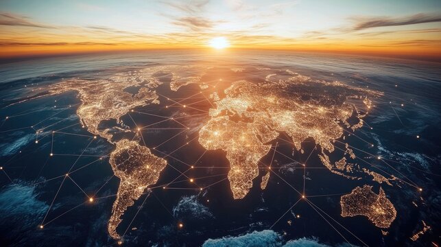 Global connectivity illuminated at sunset from space - Powered by Adobe