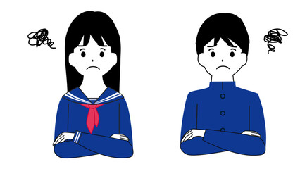 悩んでいる男女の学生のイラスト