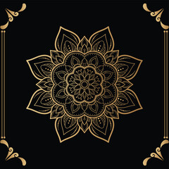 Luxury mandala design black background in gold color