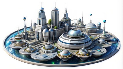 Futuristic Cityscape on White Background
