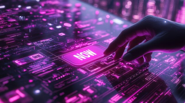 Futuristic hand interacting with a digital interface