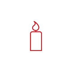 candle light burning candle black thin line outline icon on white background