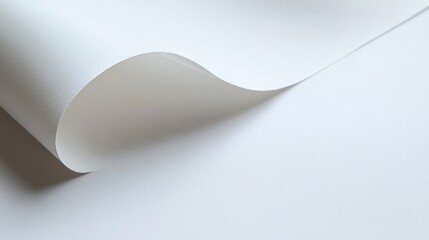 Elegant curved sheet of smooth white paper against minimal background