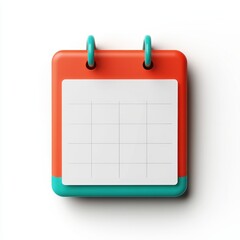 A colorful calendar with a blank page, featuring orange and teal colors, designed for scheduling and planning activities.